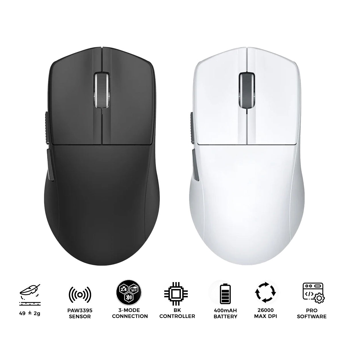 E-Yooso X-44 Lightweight Wireless Gaming Mouse (Black, White)