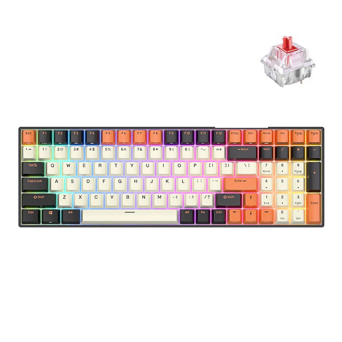 Royal Kludge RK100 Tri-Mode RGB 100-Keys Hot Swappable Mechanical Keyboard (Black Orange) (Red Switch)